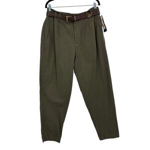 Princeton Club VTG Olive Green Pleated Tapered Trousers with Belt Size‎ 16 NEW